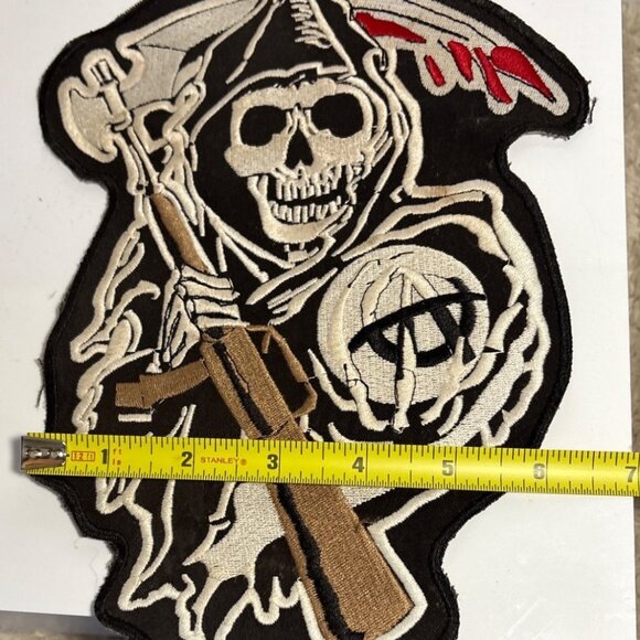 Grim Reaper Skeleton Embroidered Patch With Rifle & Scythe 10"x7.5" Sons of Anar - Picture 8 of 8